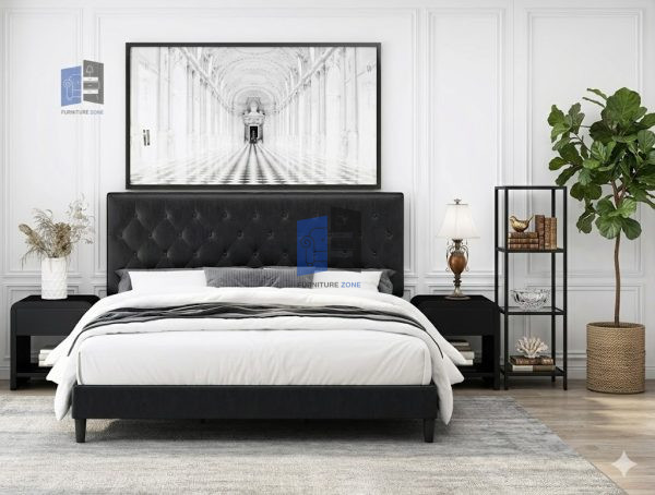 oma bed set full bed black with two sidetables