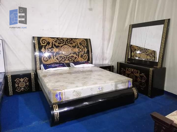 black and gold naqashi bed set made by furniturezone pk