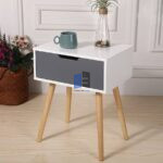 Storage Nightstand with Solid Wood 4 Legs