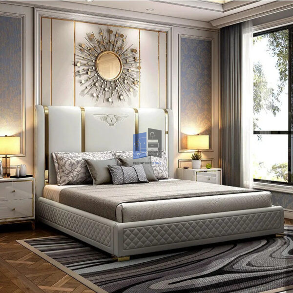 Stylish White Leather Bed