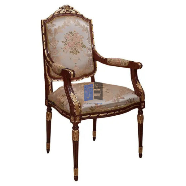 Walnut Gold Leaf Hand-Carved Armchair