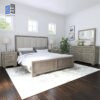 Ennesley Gray Wood Bedroom Set with Upholstered Bed, Dresser, Mirror, and 2 Nightstands