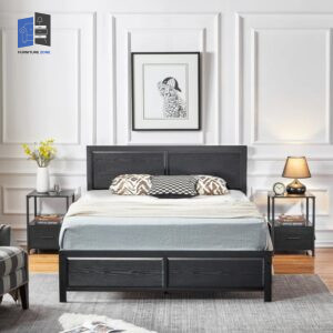 Black Laurea 3-Piece Bedroom Set with Wood Bed Frame and Nightstands