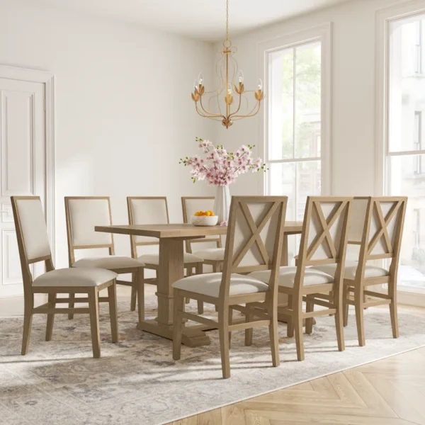 Hudson Trestle Dining Table with Upholstered and Wood Chairs