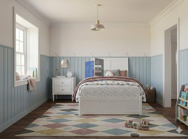 White Lamayia Single Bed with sidetable